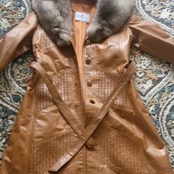 Wilsons House of Suede VINTAGE Beverly hills california Fox Fur Tan Leather