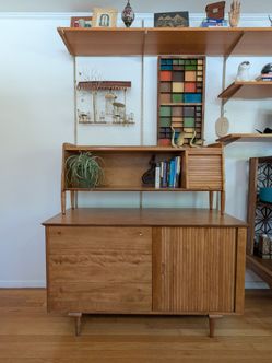 Mid Century Modern Two piece Hutch and Tambour Sideboard