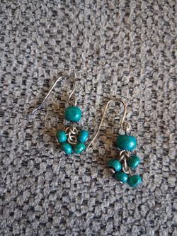 Aqua Blue Beaded Cluster Earrings