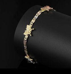 Bracelet Butterflies Gold Plated Tricolor 7.2 Inches 