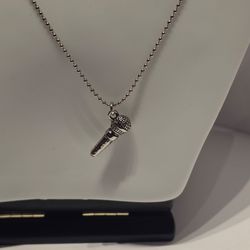 Silver Tone Microphone Pendant Necklace, Retro Music Charm on Ball Chain
