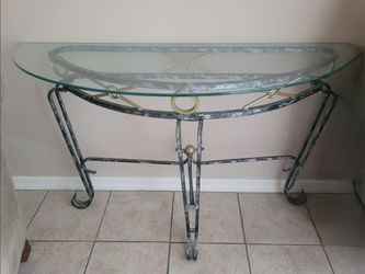 Wrought Iron Demilune Glass Top Console Table