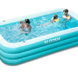 Inflatable Pool with Seats, 130" x 72" x 22" Full-Sized Inflatable Swimming Pool, Durable Thickened Above Ground Swimming Pool, Blow Up Family Pool Su