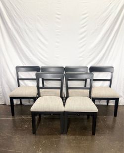 Gray Upholstered Dining Chairs Set of 6 , Black Wood *Free Delivery*