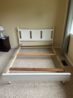 Full Size White Wood Bed Frame with headboard and footboard