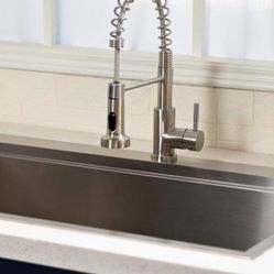 Contemporary Kitchen Faucet, Solid Brass Single Lever High Arch 2 Spouts Pull Out Sprayer Brushed Black And Nickel  K5