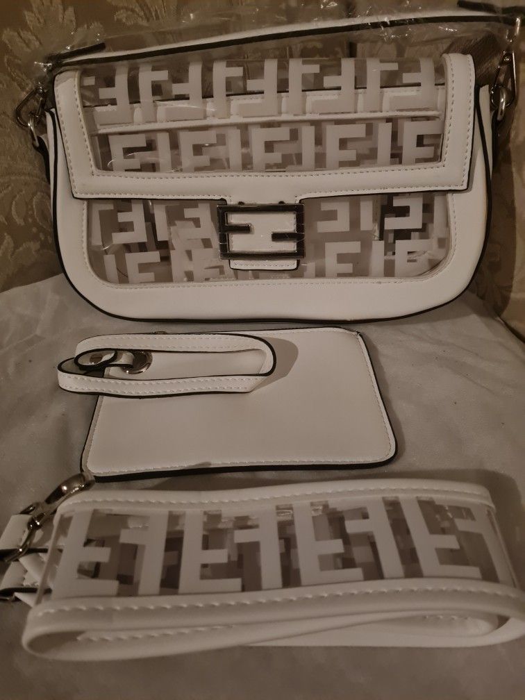 FF DESIGNER 3 IN 1 PURSE TRANSPARENT WHITE COLOR