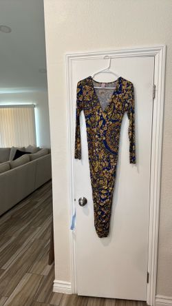 Royal blue and gold midi dress