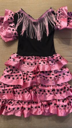Pink & Black Polka Dot Flamenco Spanish Dance Halloween Costume Dress Size 4/5