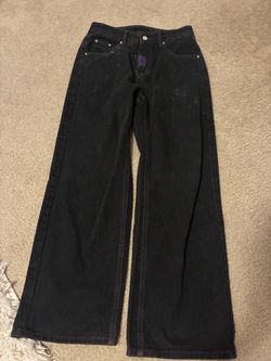 Black Wide Leg Jeans with Purple Embroidery