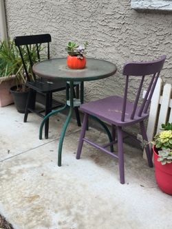 Patio set - 2 chairs and a glass table colorful patio set