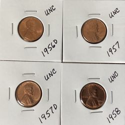 Uncirculated Lincoln Wheat Cents – 1956–1958 – 4-Coin Bundle