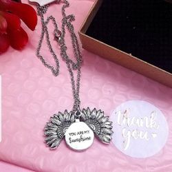 Beautiful You Are My Sun shine Engraved Inspirational Sunflower Locket Necklace. New Item. Will Come In A Small Gift Package 