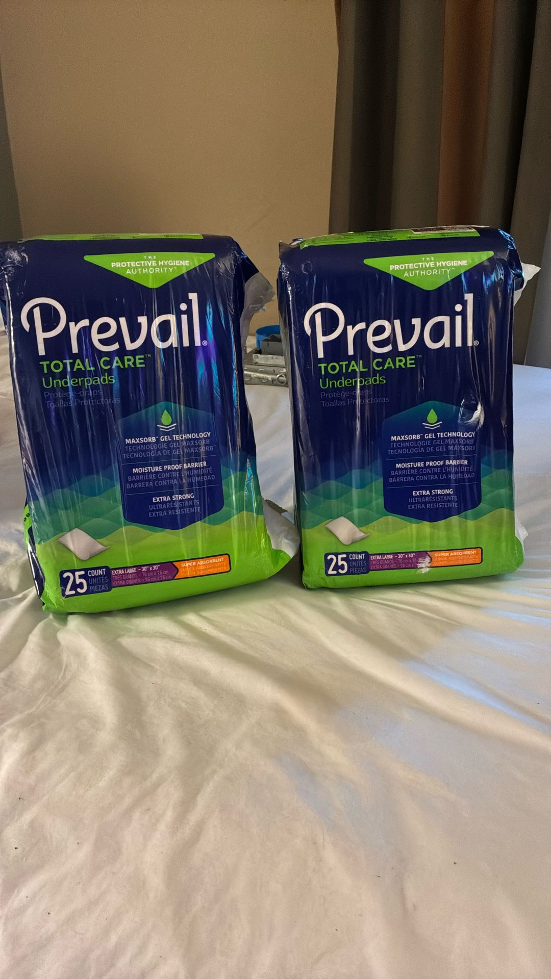 Prevail Total care Extra Large 30”x30” 25 Count Each (2 Packs)