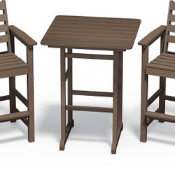 🔥 Outdoor Patio Bar Set, Tall Adirondack Bar Chair and Table Set (Coffee, 3 pcs)