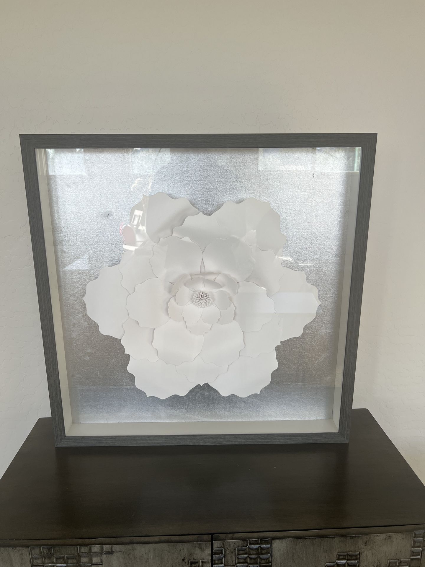 Framed White Paper Flower Wall Art