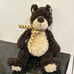 Gund brown teddy bear BIXBY 15154 Tan Plaid Bow sitting 12" Striped Yellow 