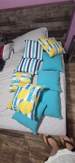 10-Piece Outdoor Patio Pillows – At Home – Pineapple & Turquoise Set