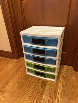 Blue And Green Drawer With Labels For Each Draw