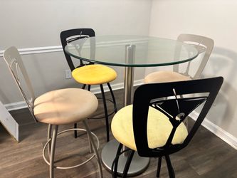 Unique 5-Piece Glass Bar Table Set – 4 Martini Bar Stools