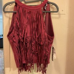 Lord & Taylor Design Lab- Burgundy Fringe Top- NEW size M