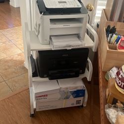 Portable Copy Fax Scan Center On Rack With Wheels And Full Box Of Paper /2 / Machines Canon And Epsom Color