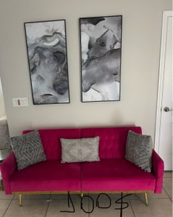 Pink Velvet Tufted Sofa with Gold Legs