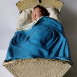 Vintage Baby In Cradle Cast Iron And Preeeed Steel Toy Bank