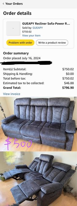 Reclining sofa with charging outlets