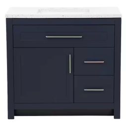 Clady 37 in. Single Sink Deep Blue Bath Vanity with Silver Ash Cultured Marble Top (Assembled)