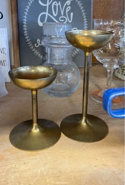 Vintage mid-century modern brass candle holders