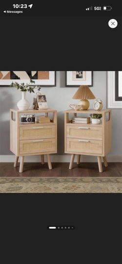 Set of 2 with 2 Drawers, 15.4" Modern Storage Bedside Table with Handles, Wooden End Table for Bedroom