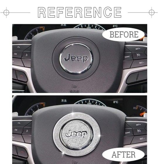 4 Pcs. Jeep Cherokee Accessories Grand Cherokee Compass Emblem Cover Bling Steering Wheel Logo Cap Sticker Decals
