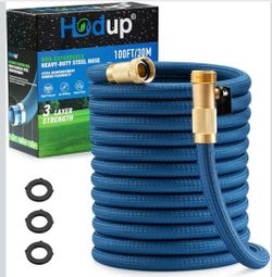 Metal Garden Hose 100 FT, Premium Stainless Steel Water Hose with Sturdy Lasting Fabric Skin and 3/4" Solid Brass Fitting for Commercial & Residential