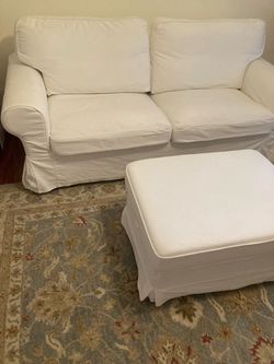 White  IKEA Loveseat pull out bed and Ottoman Set
