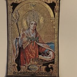 Religious icon banner Of San Gennaro Di Napoli Pure Cotton with Gold Yarn Italy