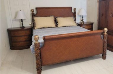 Beautiful Real Wood Engraved King - California King Adjustable Bed Frame with 2 Matching Nightstands