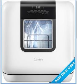 Midea MDC17P2DWW Countertop Dishwasher Portable with 6L(1.59G) Built-in Water Tank, 5+2 Programs, Auto Door Open, Dual Drying System, Energy-Saving an