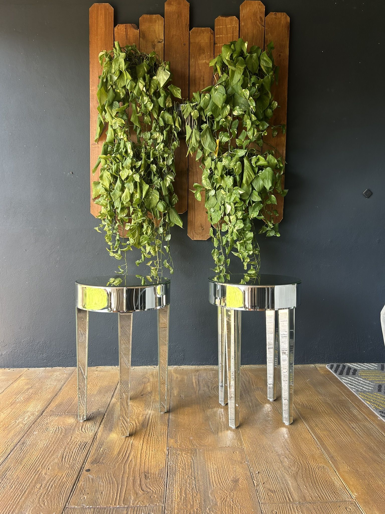 Mirror Nightstand or Accent Tables with 2 Matching Silver Lamps