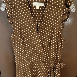 Monteau Brown and White Polka Dot Ruffle Blouse