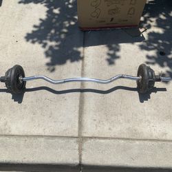 Weights and Bar two 10 pounds, two 7.5 pounds, two 2.5 pounds 
