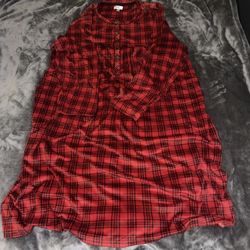Aria Collection Size 2x Nightgown Long Sleeve Velour Red Plaid 