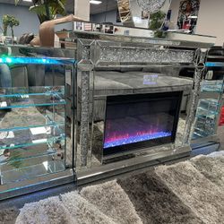 Crystal Glass TV Stand With Bluetooth 