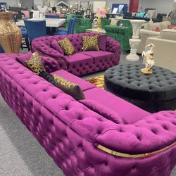 Lupino Purple Velvet Living Room Set ( Sofa And Loveseat) Couch 