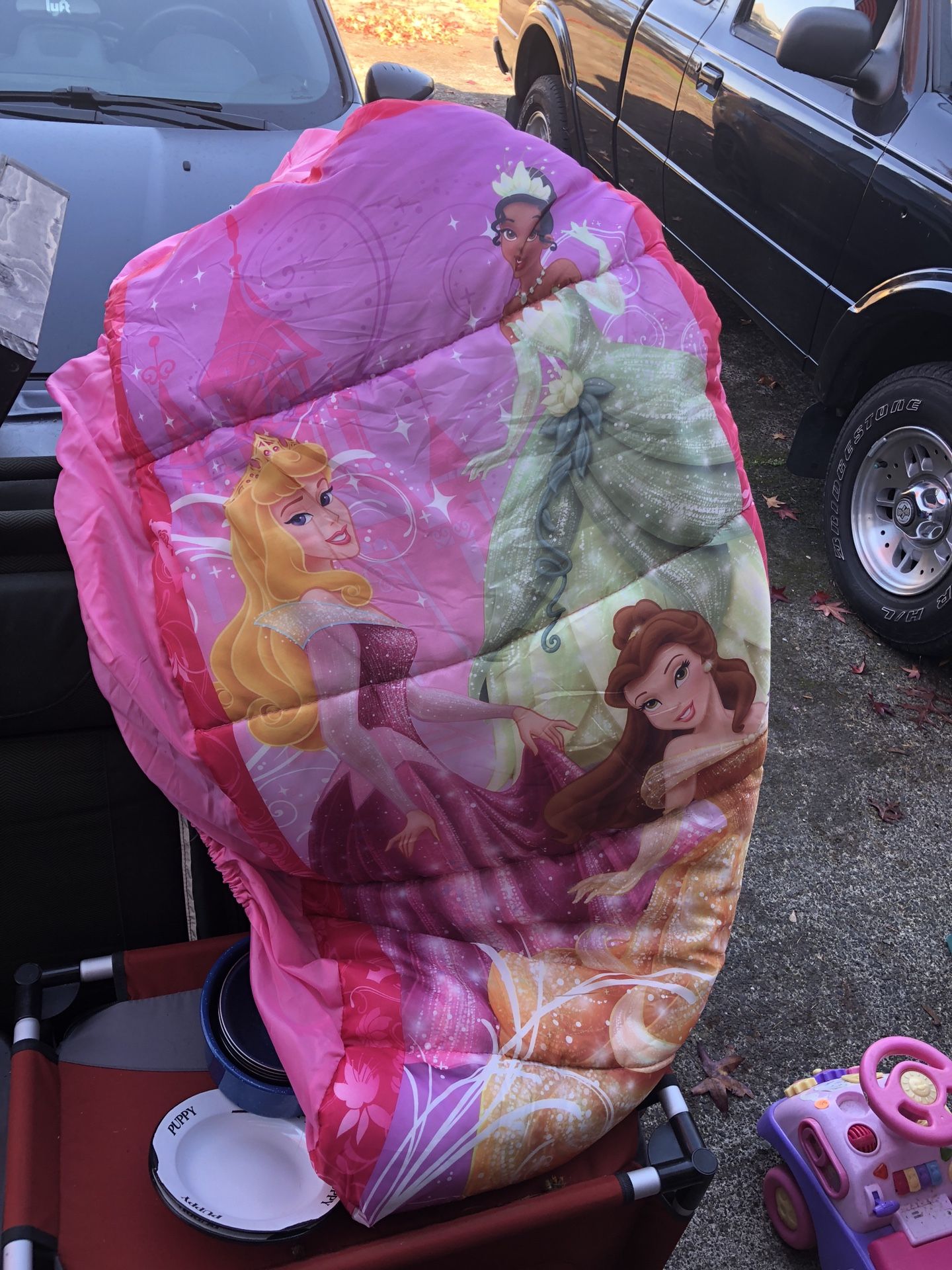 Disney princess air mattress and sleeping bag together