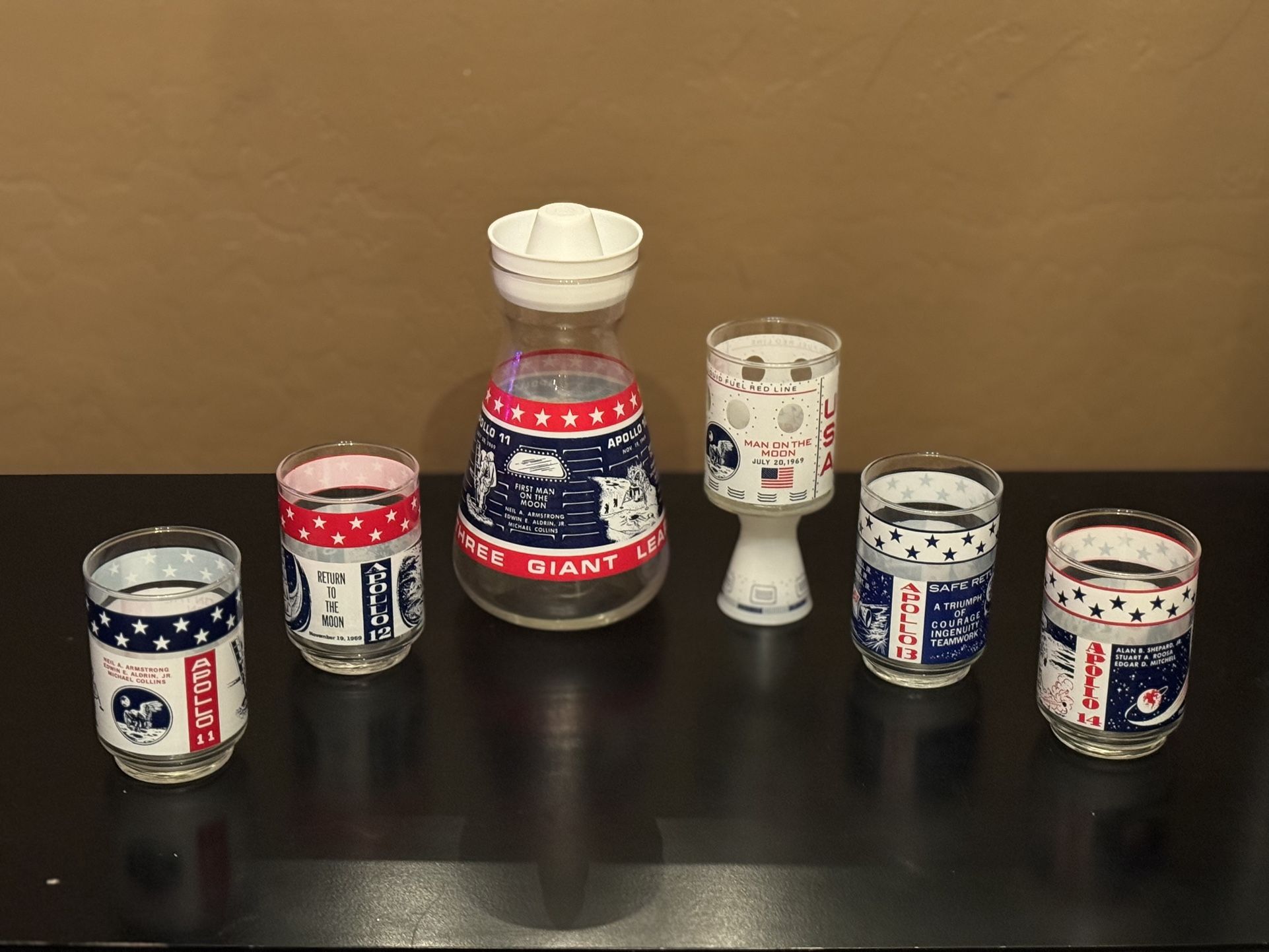 Original Vintage 70's (6 Piece ) NASA Apollo (11-14) Decanter & Glass Collection
