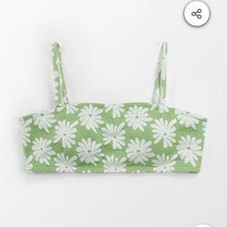 Green Flower Bandeau Bikini Top