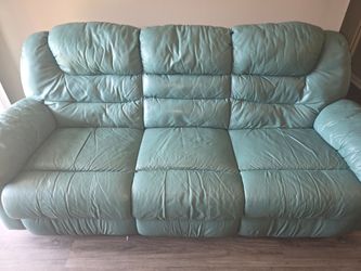 Teal genuine leather dual recliner