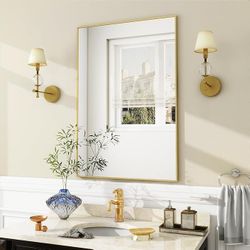 Wall Mirror 20" x 28" Rectangular Bathroom Mirror with Metal Frame, Hanging Mirrors for Living Room Bedroom Bathroom Entryway, Hangs Horizontal or Ver