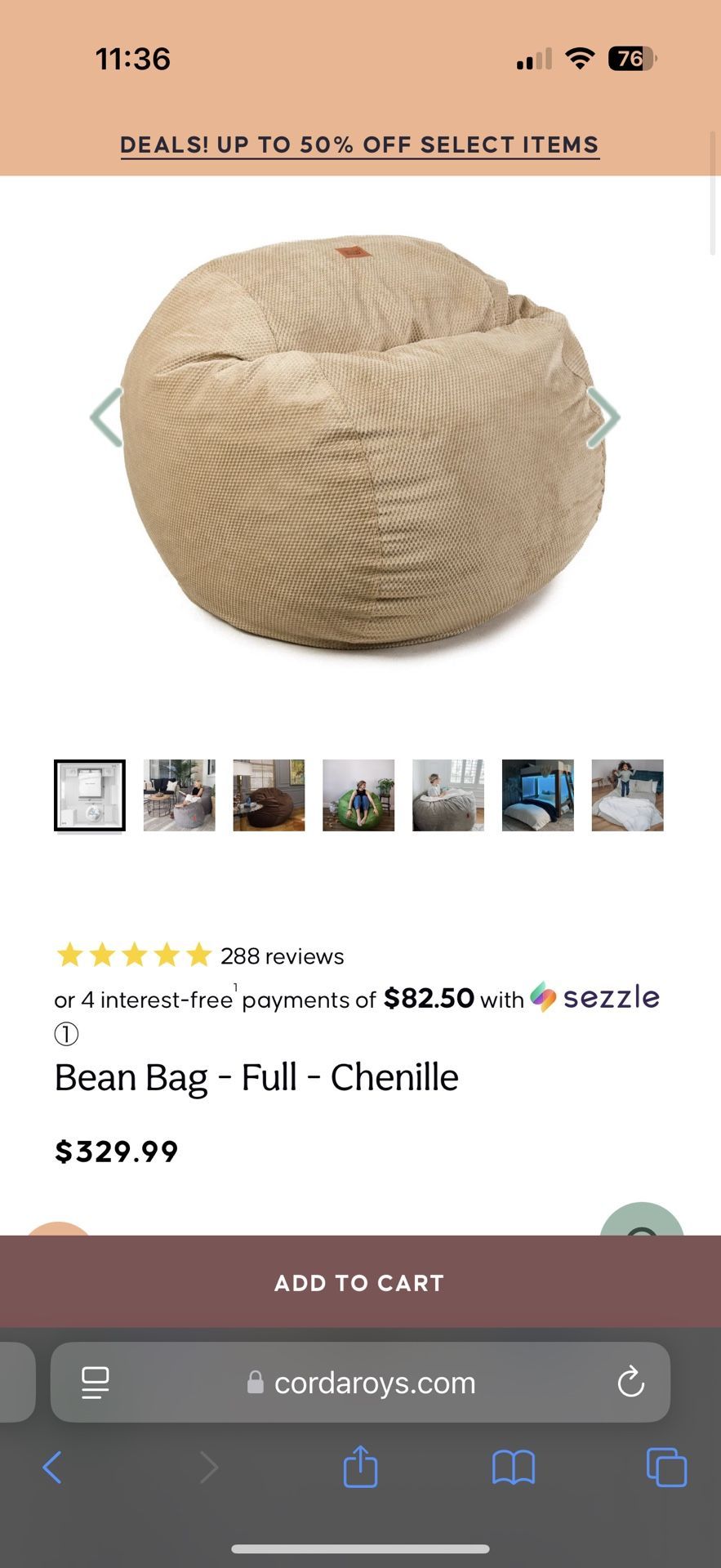 CordaRoys Beanbag (foam) Chair Full Size tan
